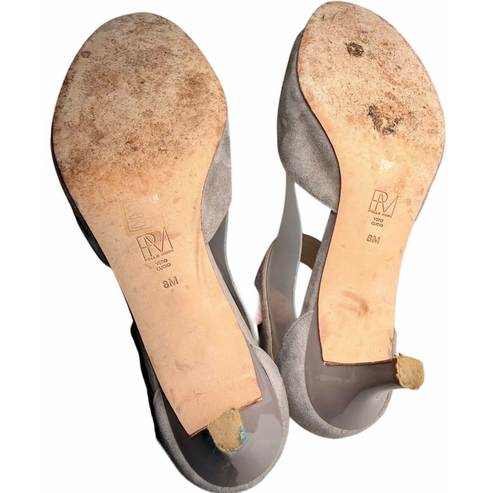 Pelle Moda Berlin Suede Kitten Heel Sandals Taupe Gray Ankle Strap 8M Neutral - Picture 10 of 11